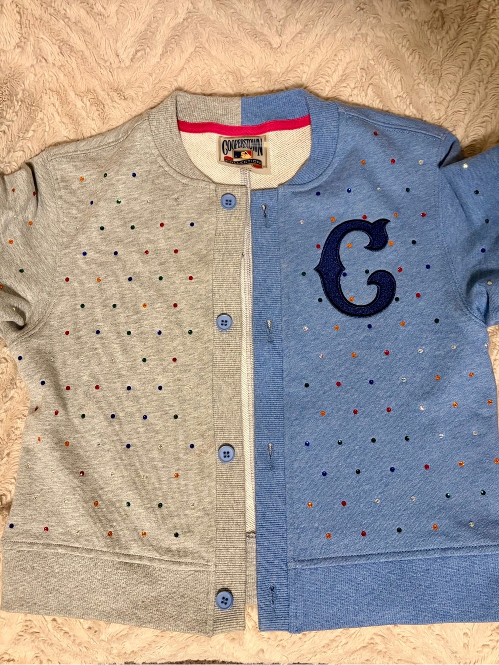 Two-Tone Blue & Gray Embellished MLB Cubs Cardigan